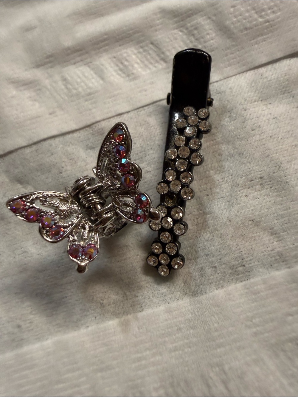 Crystal Butterfly Hair Clip & Rhinestone Barrette Set - Silver and Black